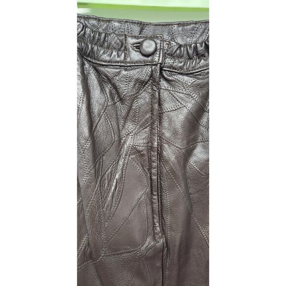 Vintage Mattina T Brown Genuine Leather Patchwork Mob Wife Midi Skirt, Size 12 - Picture 4 of 12